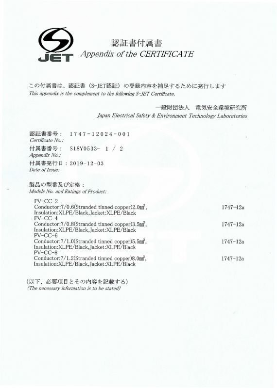 S-JET認証書